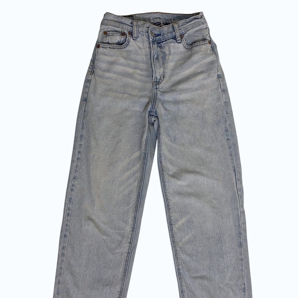 American Eagle Highest Rise Baggy Straight Jeans Light Wash Blue Womens 000 Reg - Picture 3 of 12